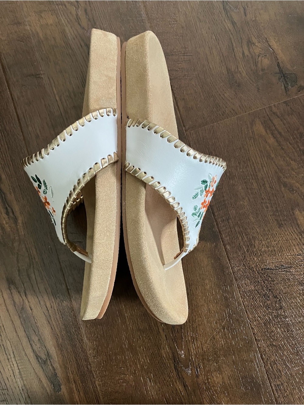 Jack Rogers Comfort Jacks Orange Blossom. White Leather Thong Sandals. - Picture 4 of 8